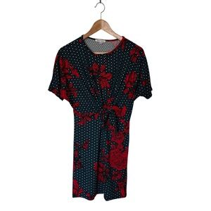 Velvet Torch Dress Women XS Teal Red Floral Polka Dot Excellent Knot Front Mini